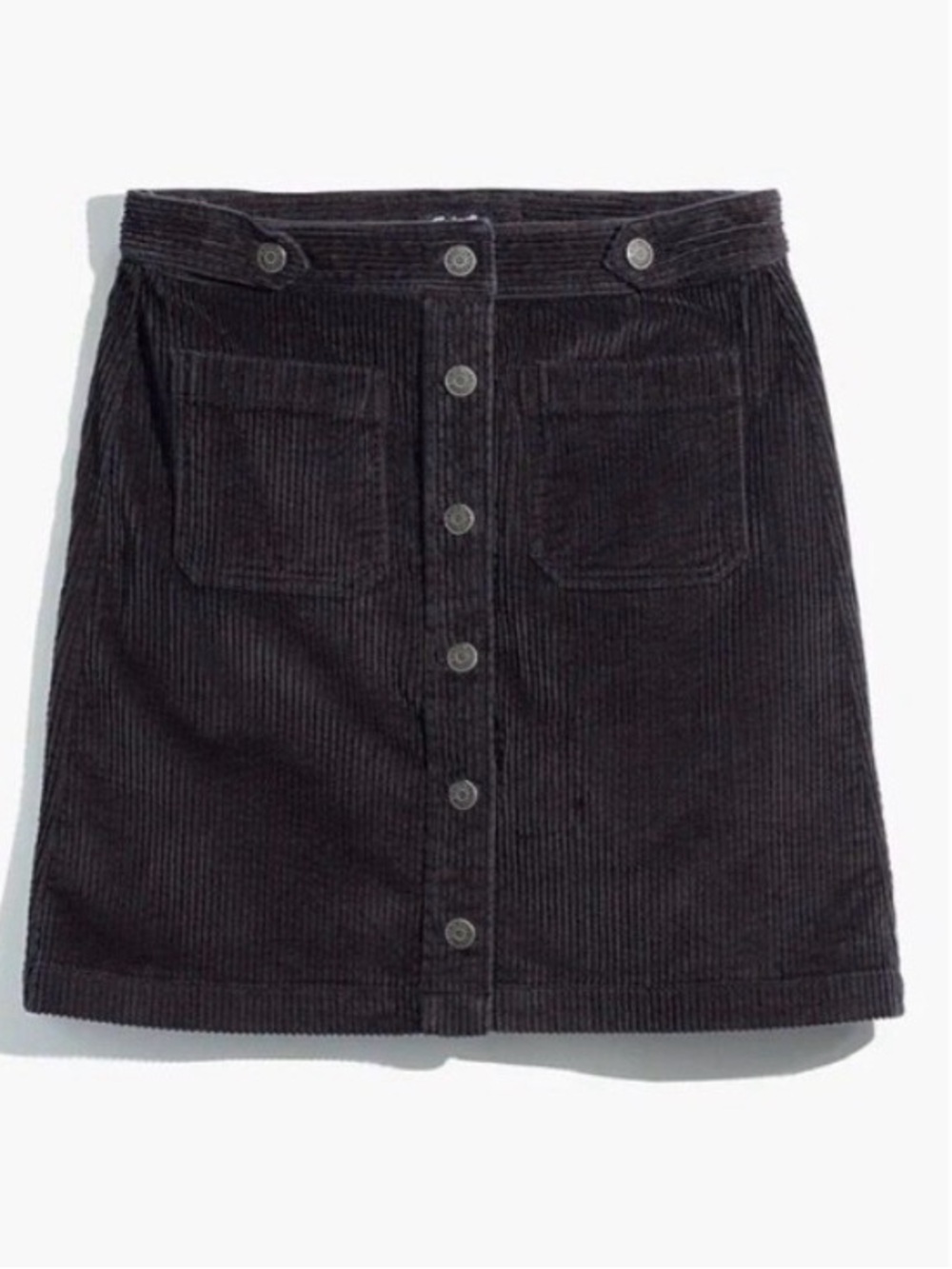 Madewell Black Corduroy Button Front Mini Skirt Size 8 Women’s Utility Pocket